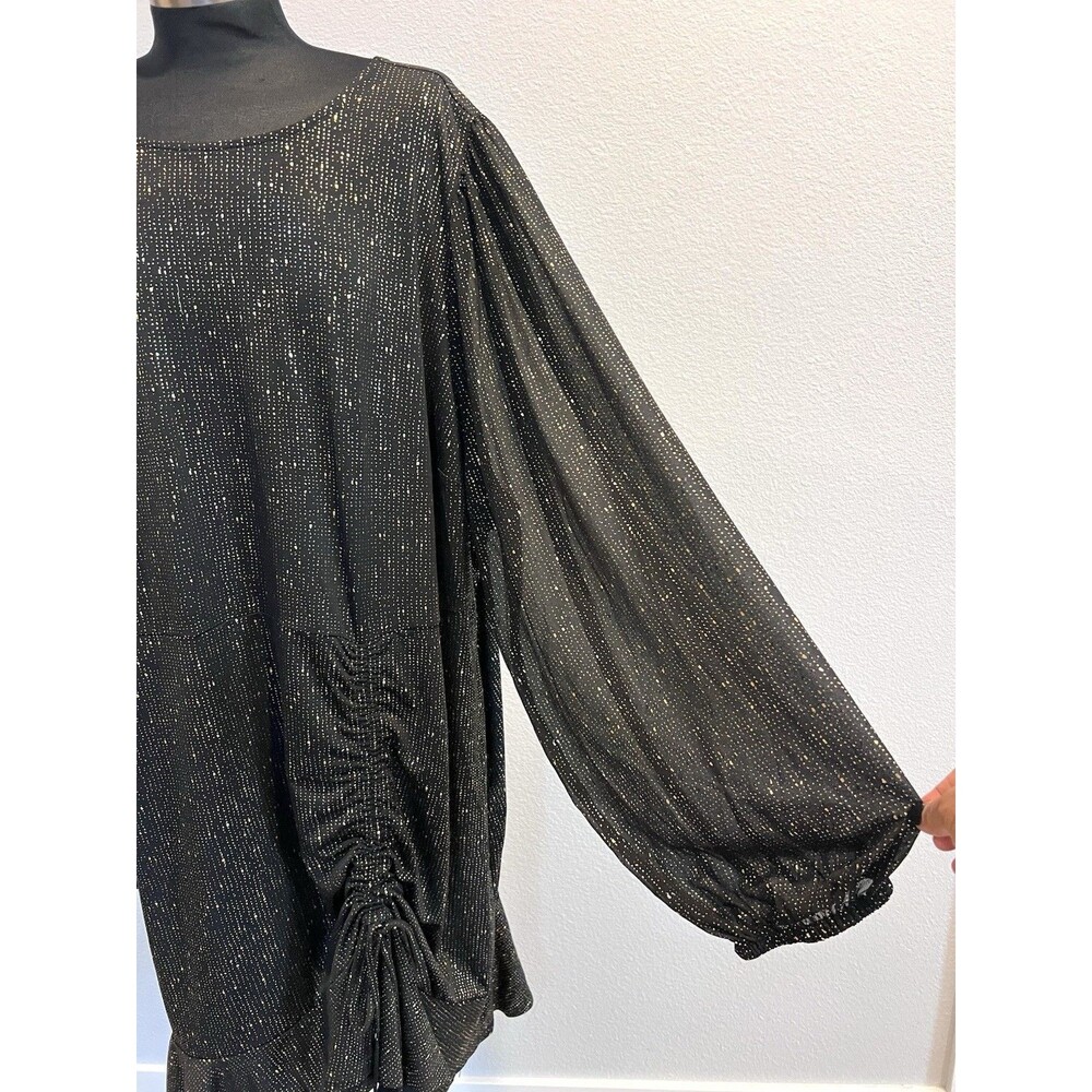 TORRID 5X(28) Black Gold Fit & Flare Mini Studio Knit Ruched Dress Crew Neck - Picture 8 of 16